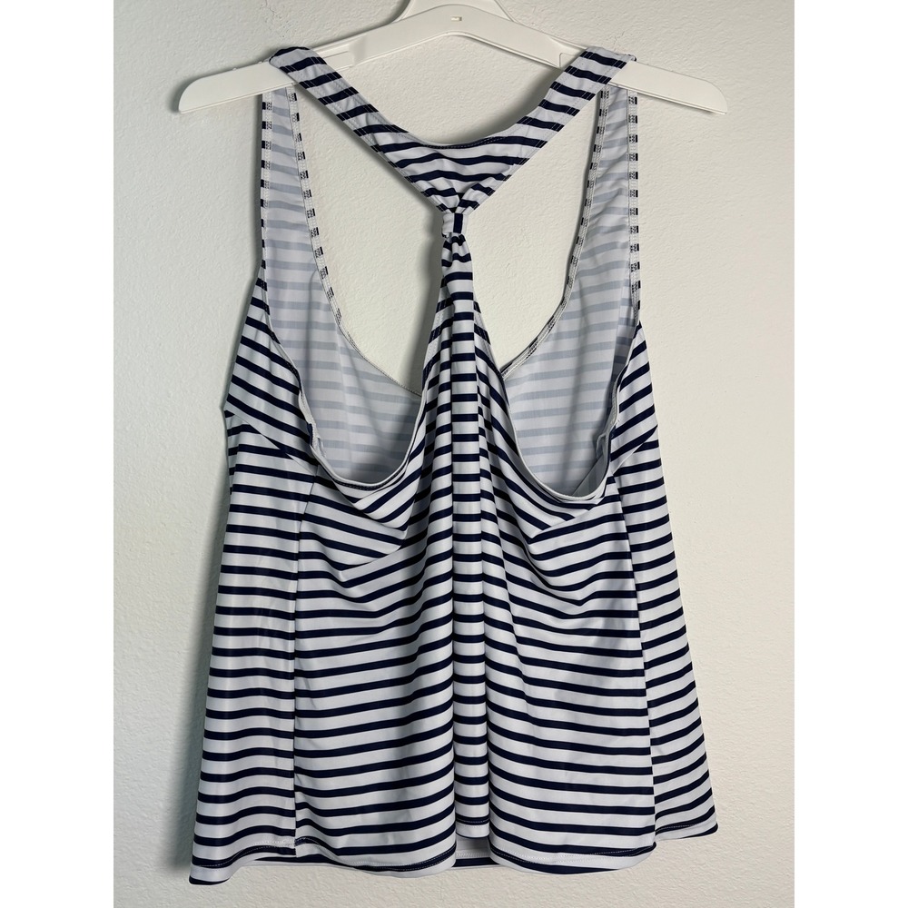 Navy Blue White Striped T-Back Racerback Tankini Swim Top Womens Plus Size 20W - Picture 3 of 4